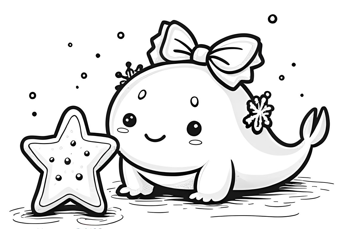 Simple children's coloring book page featuring a cute axolotl with a Christmas cookie, ideal for toddlers
