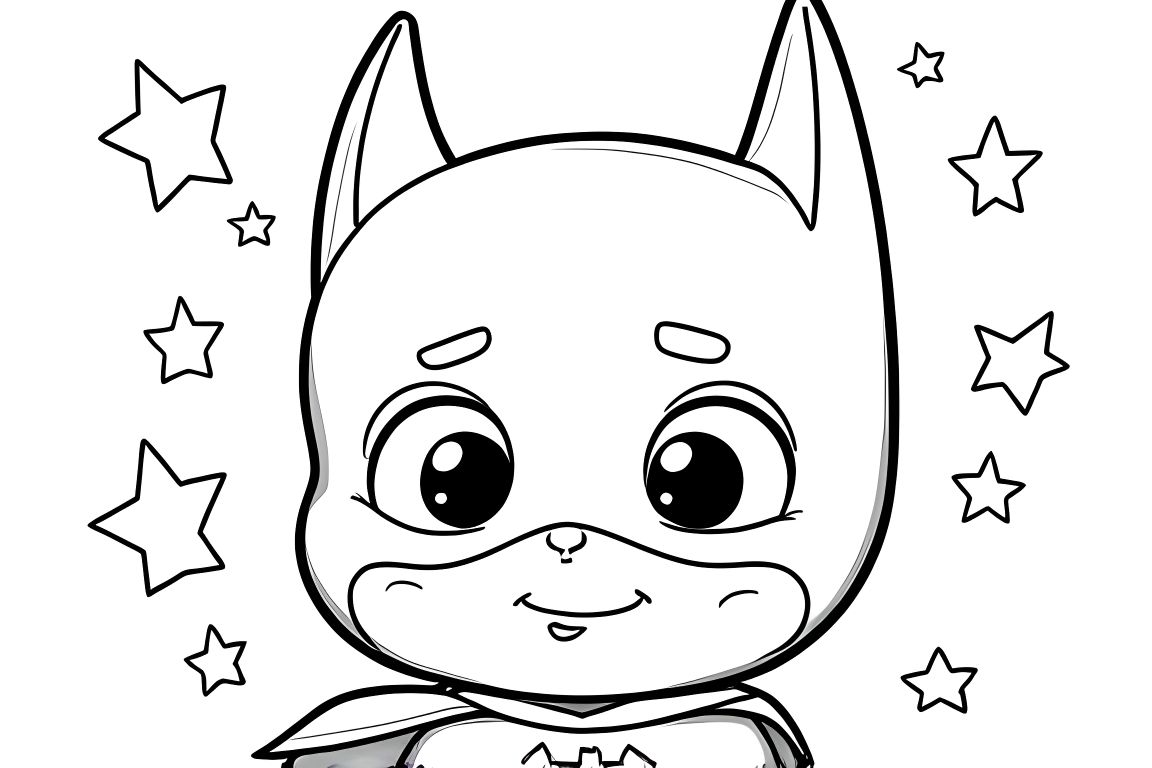 Simple children's coloring illustration of smiling Batman for toddlers