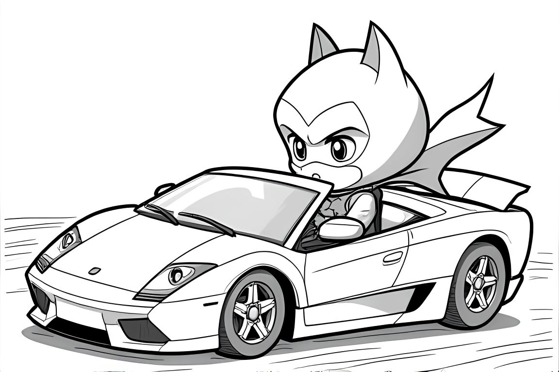 Easy children's coloring page of Batman with toy car for toddlers
