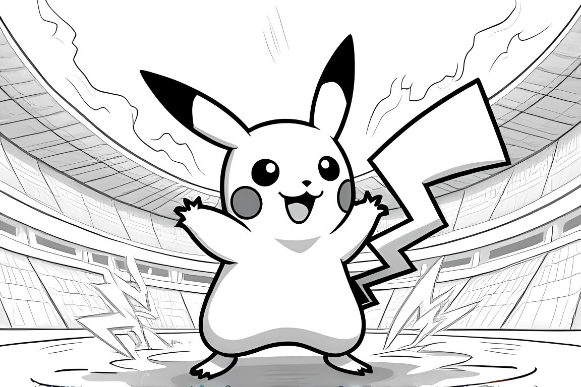 Advanced coloring illustration of Pikachu in battle stance
