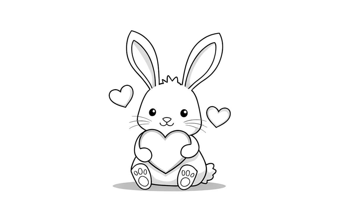 Simple coloring book illustration of a rabbit with a heart, perfect for toddlers