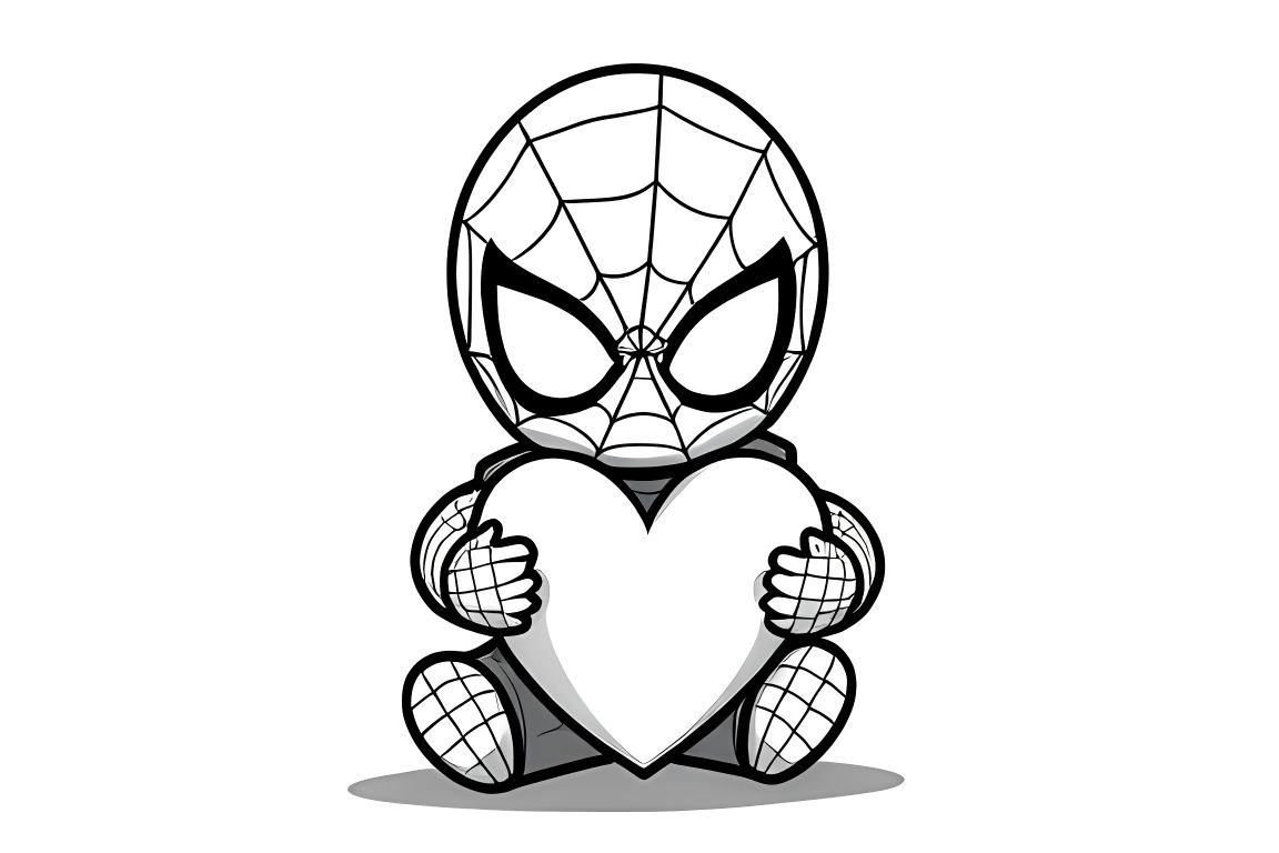 Simple children's coloring page of Spiderman with a heart, ideal for toddlers